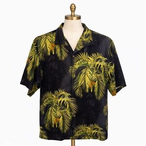Tommy Bahama men's black silk camp palm tree shirt SZ M
